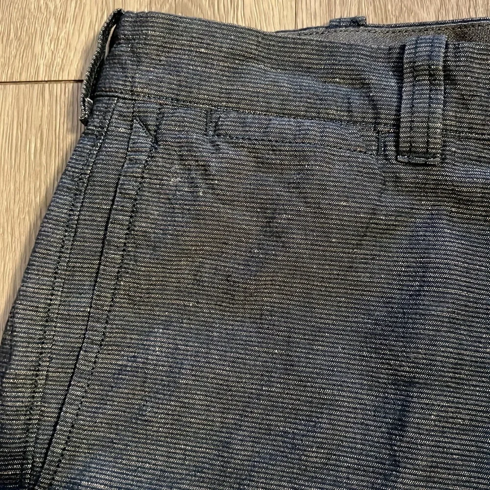 J. Crew Baird McNutt Irish Linen Blue Gray Striped Flat Front Shorts Size 34